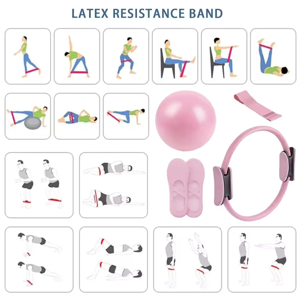 Pilates Fitness Kit | Resistance Band + Ring + Ball – Safe for Women & Moms