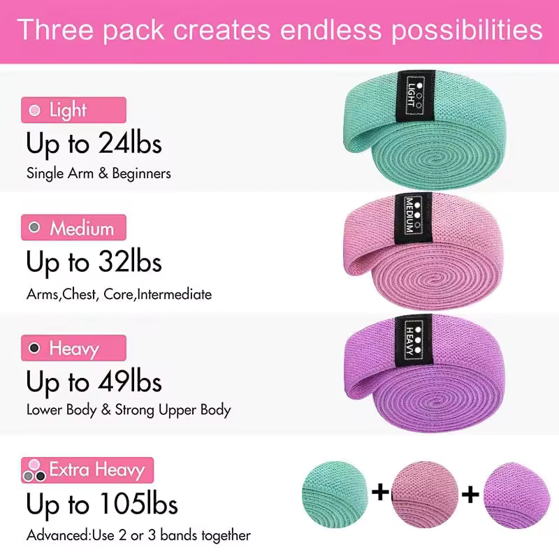 3pcs/set  Non-Slip Booty Bands for Legs & Glutes with Hair Ties & Tape Measure, Ideal for Home Workouts, Yoga & Pilates